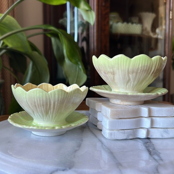 Antique Pair of Royal Winton Lotus Lusterware Bowls Attached Handle Saucer Plate - Picture 8 of 16